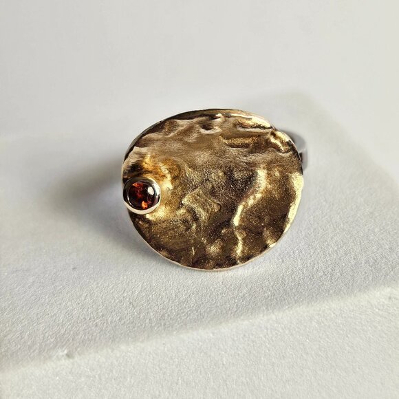 925 Sterling Silver Ring Cupped Disc w/ Garnet, 18K Gold Plated & Rhodium Finish - Picture 2 of 16